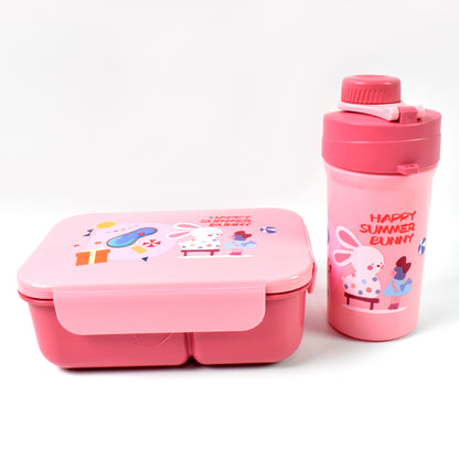 Plastic Lunch Box Leak Proof 2 Compartment With Bottle And Fork (1 Set  Mix Color) - Zidbik