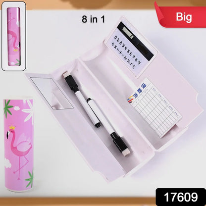 17609 8 in 1 Compass Box, Geometry Box 2 Compartment, Pencil Box with 1 Calculator, 1 Mirror, 2 Marker for Boys Art Plastic Pencil Box - Zidbik