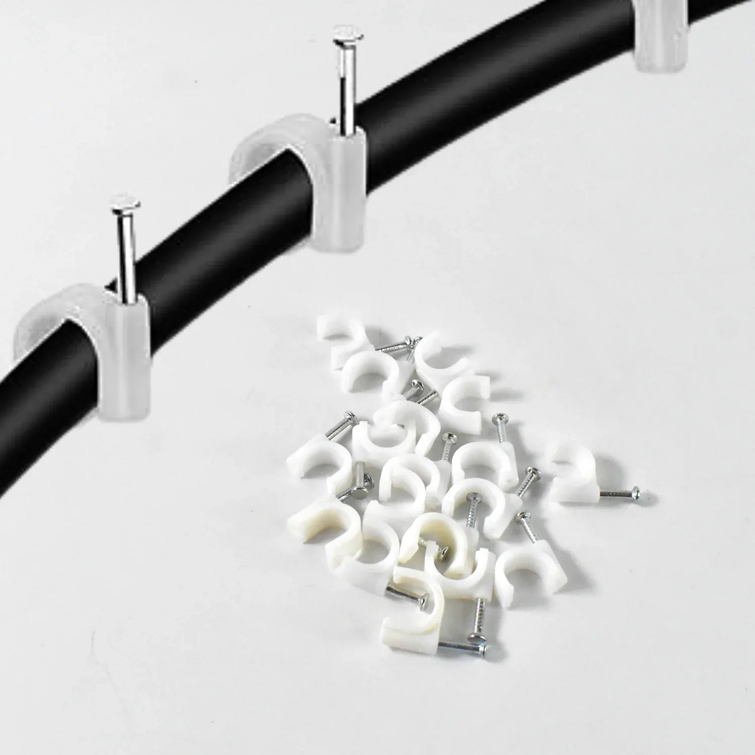 Wire Wall Clips Plastic Cable Clips Round Wire Pins With Steel Nail (20 Pcs Set) - Zidbik
