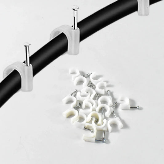 Wire Wall Clips Plastic Cable Clips Round Wire Pins With Steel Nail (20 Pcs Set) - Zidbik