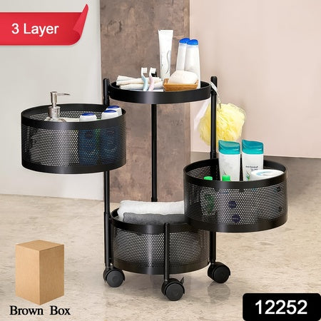 Metal Round High Quality Kitchen Trolley With Wheels (3 Layer  1 Pc) - Zidbik