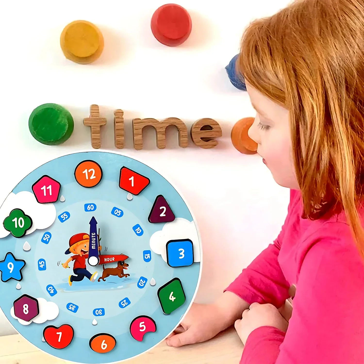 Aditi Wooden Educational Learning Clock Toy With Movable Hands - Zidbik