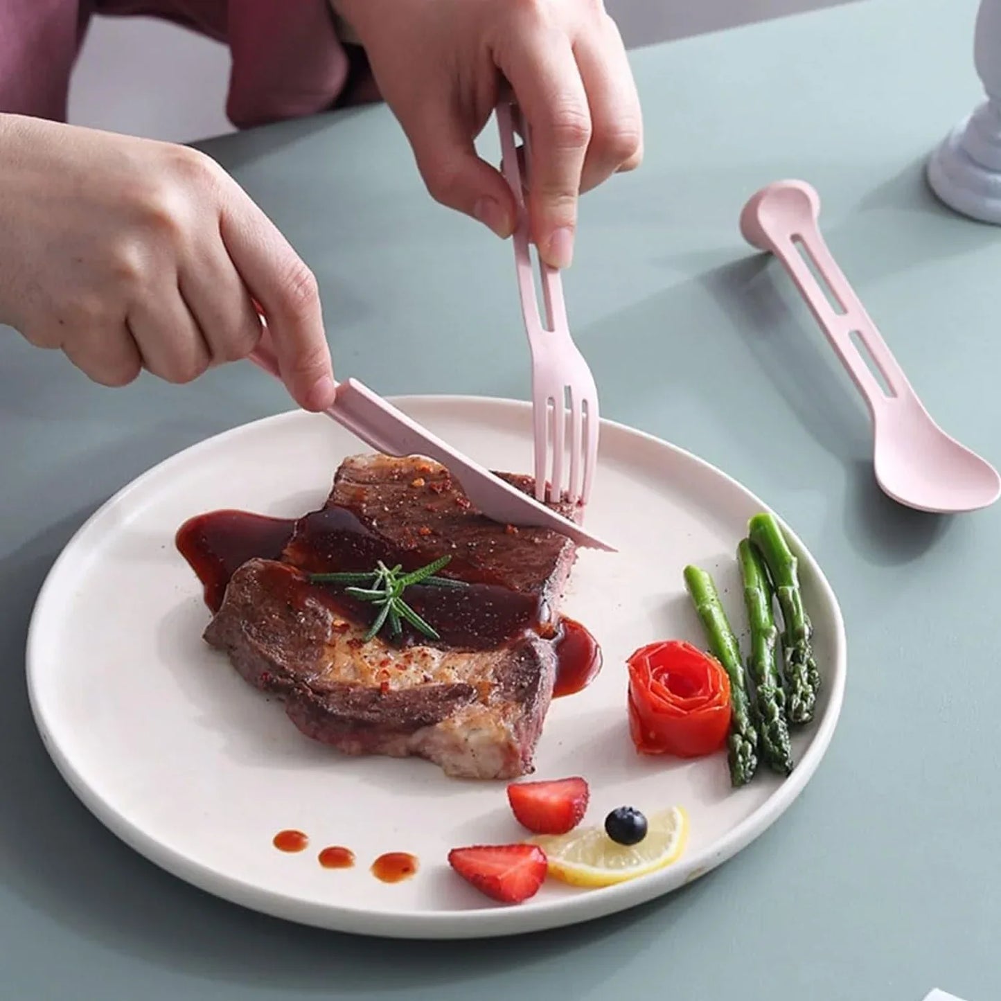 3 In 1 Reusable Spoon Knife Forks Tableware Spoon (3 Pcs Set) - Zidbik