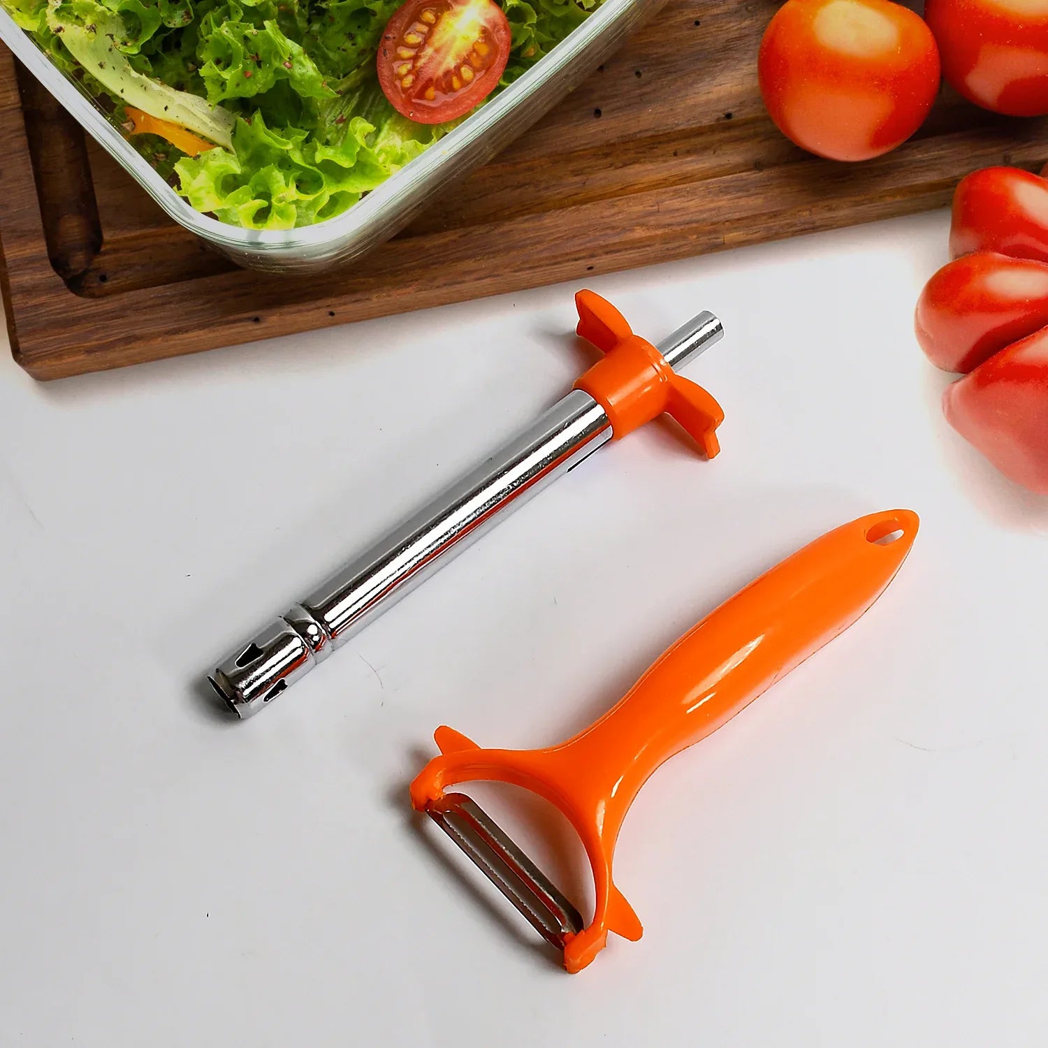 8213 2 In 1 Kitchen Combo Lighter Stainless Steel Durable Gas Lighter With Vegetable Cutter Peeler For Kitchen Steel Gas Lighter (2 Pc Set) - Zidbik