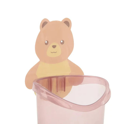 7943 Multipurpose Wall Mount Toothbrush Holder Plastic Stand For Toothpaste Comb Brush Cream Lotion Kids Bathroom Cup Drain Waterproof Self-adhesive Teddy Bear - Zidbik