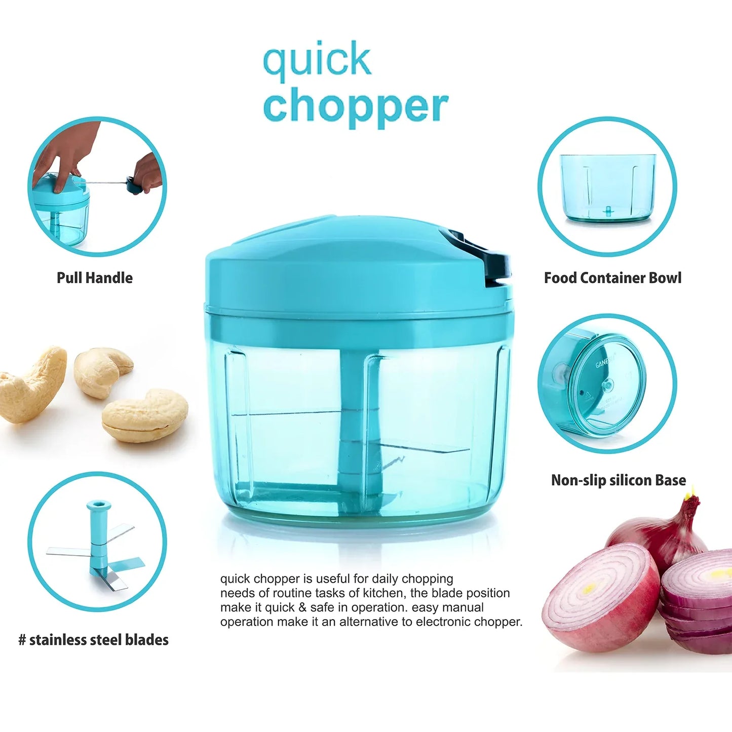 8105 Ganesh Quick Vegetable Chopper (1 Unit Chopper)(725 Ml) - Zidbik
