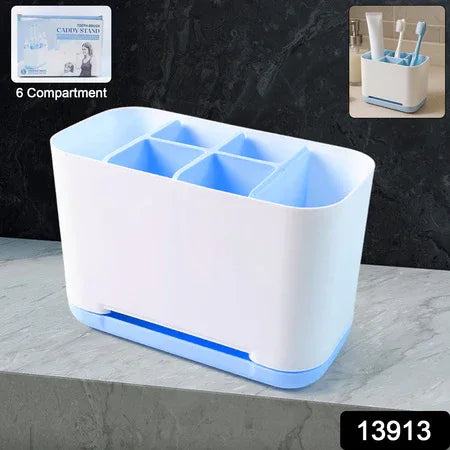 6 Compartment Multi Purpose Organizer Toothbrush Holder Stand Plastic Caddy (1 Pc) - Zidbik