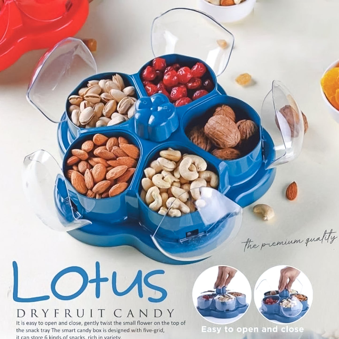 Lotus Shape Rotating Dry Fruit  Snack Organizer Box With Compartments (1 Pc) - Zidbik