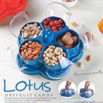 Lotus Shape Rotating Dry Fruit  Snack Organizer Box With Compartments (1 Pc) - Zidbik