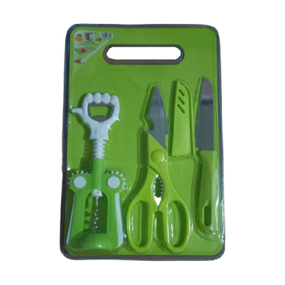 5508 Plastic Chopping Board With Knife Set And Scissor And Wine Stainless Steel And Plastic Kitchen Item Multipurpose Cutting Vegetables - Zidbik
