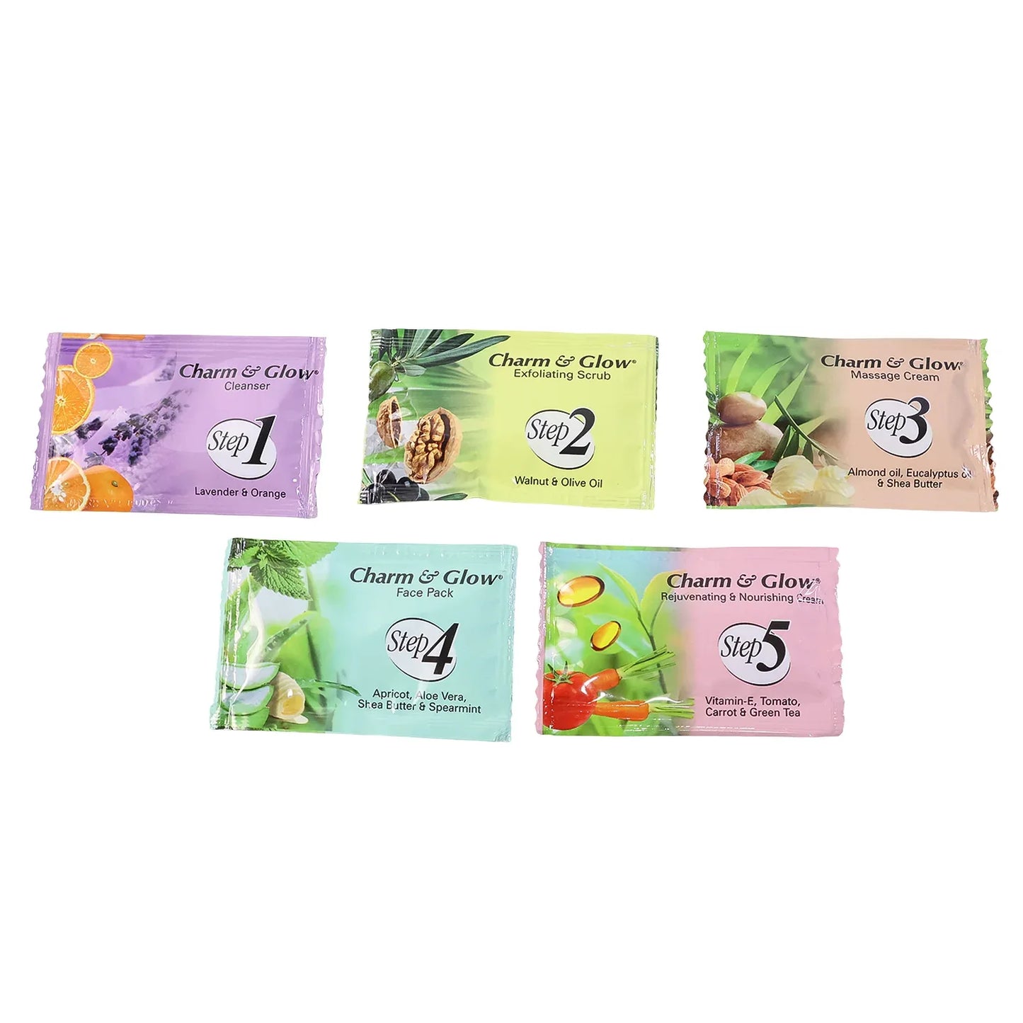 Charm Glow 5-step Herbal Facial Kit (1 Pc) - Zidbik