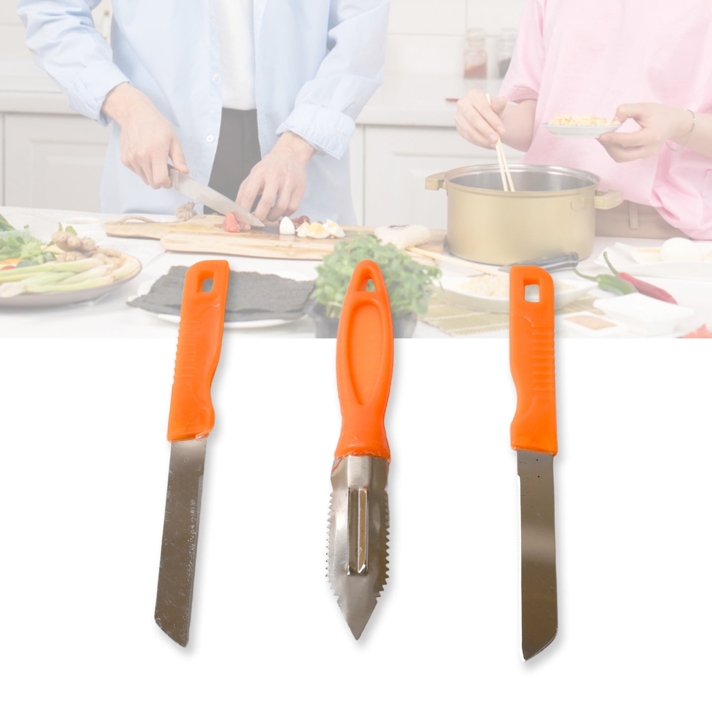 8217 3in1 Multipurpose Stainless Steel Classic Kitchen Knife Set Of 3 For Fruits And Vegetable Chopping  Cutting  Peeling Kitchen Knife  Vegetable Peeler  Plain Knife - Zidbik