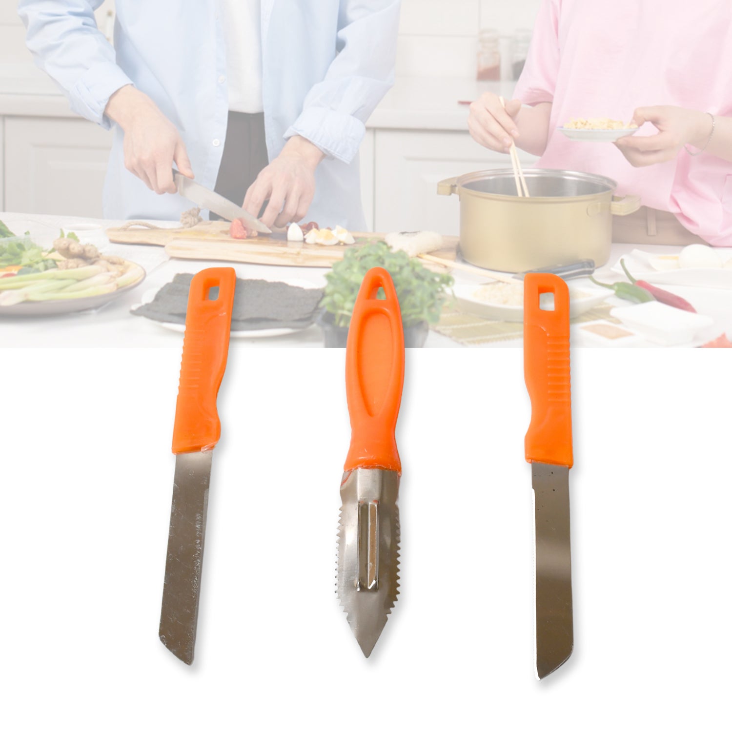 8217 3in1 Multipurpose Stainless Steel Classic Kitchen Knife Set Of 3 For Fruits And Vegetable Chopping  Cutting  Peeling Kitchen Knife  Vegetable Peeler  Plain Knife - Zidbik
