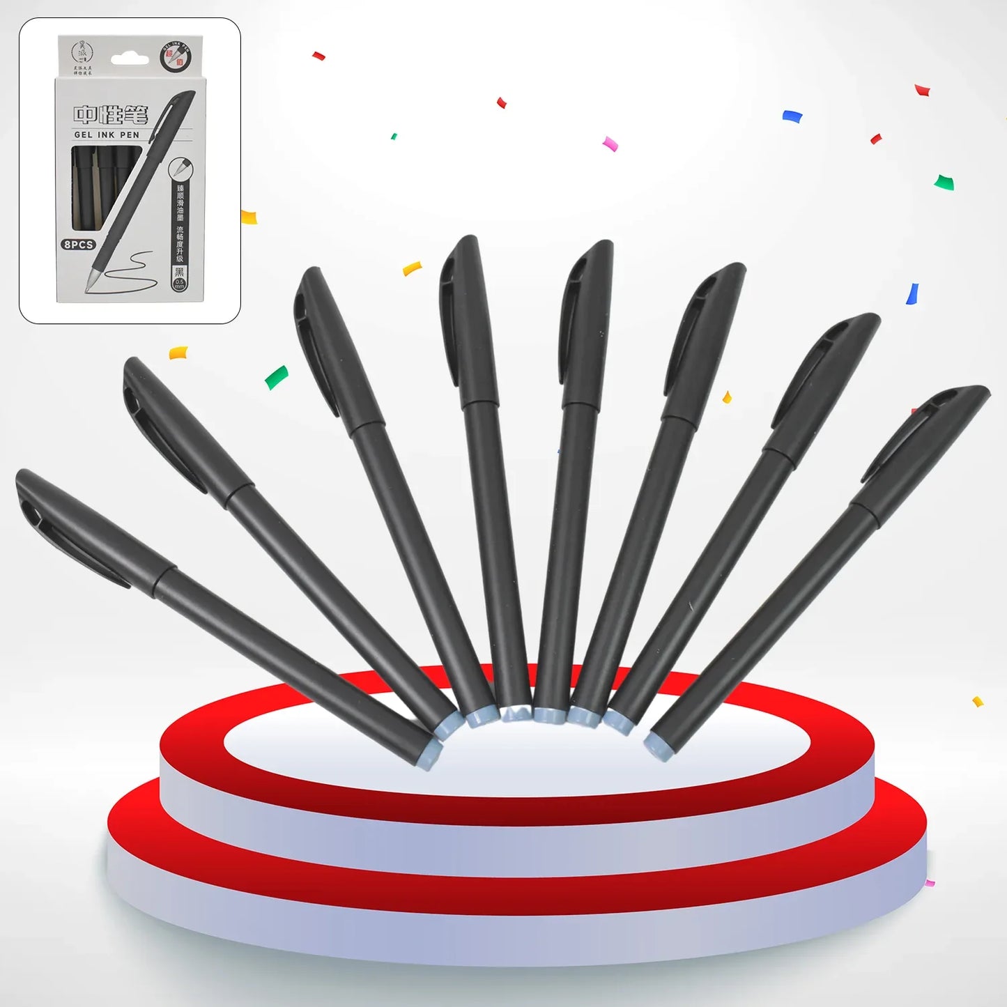 Writing Black Gel Pen For School Stationery Gift For Kids (8 Pcs Set) - Zidbik