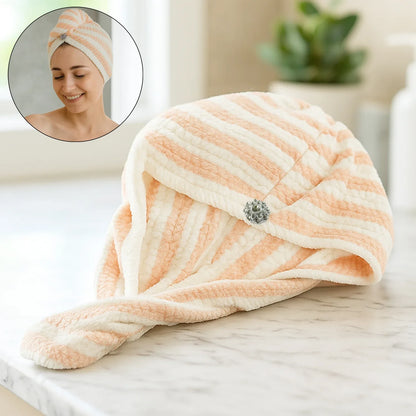 Soft Microfiber Hair Drying Towel Wrap With Cute Teddy Bear Button (1 Pc) - Zidbik