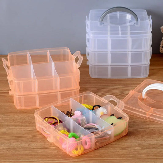 2644 3-tier 18 Sections Transparent Stackable Adjustable Compartment Slot Plastic Craft Storage Box - Zidbik