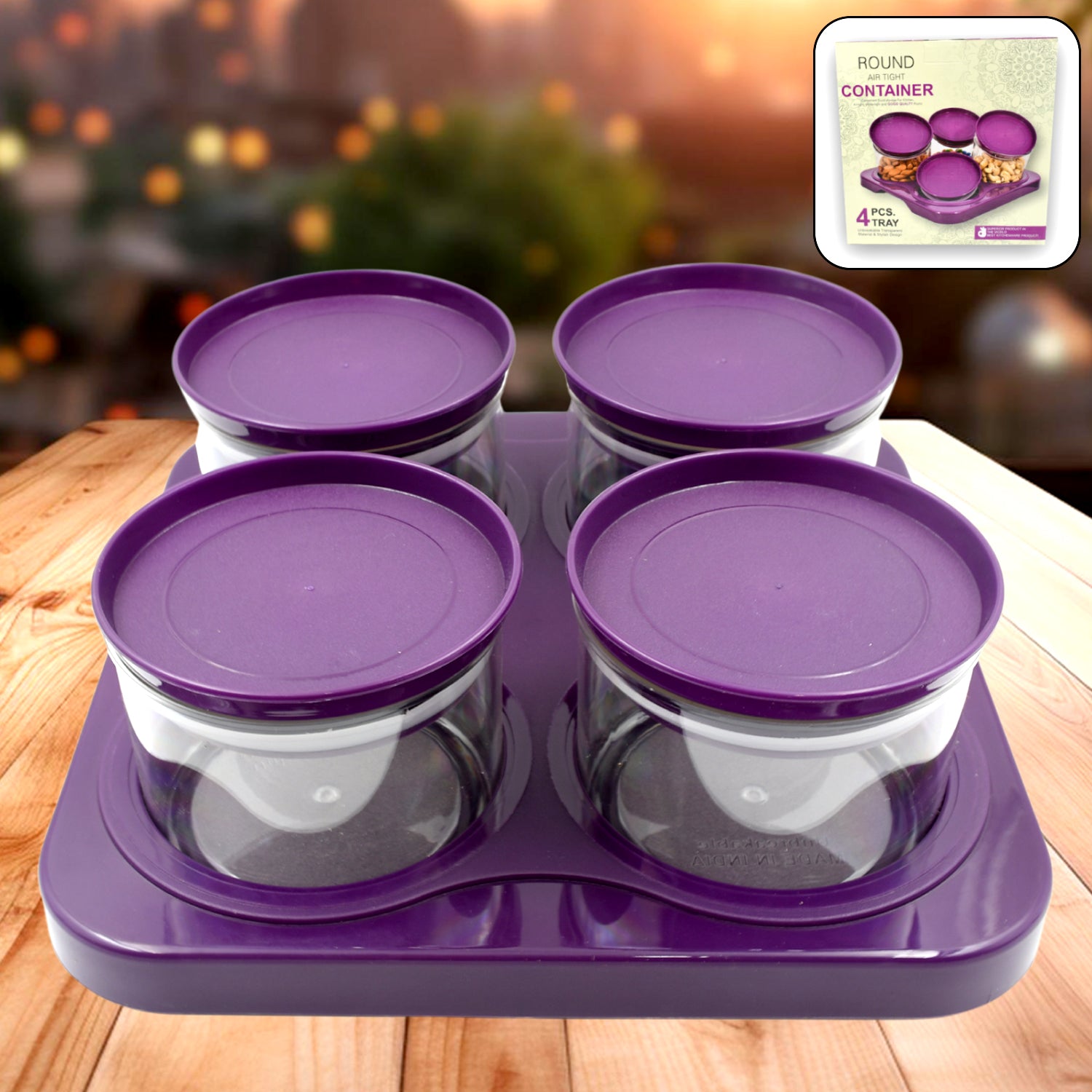 5550 Airtight Plastic 4 Pc Storage Container Set With Tray Dry Fruit Plastic Storage Container Tray Set With Lid  Serving Tray For Kitchen - Zidbik