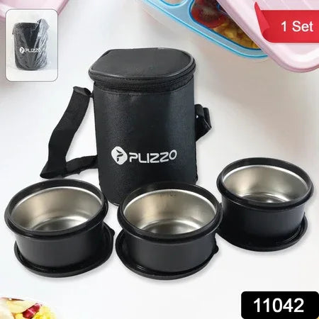 Insulated Stainless Steel Tiffin Lunch Box Set With Carry Bag (1 Set) - Zidbik