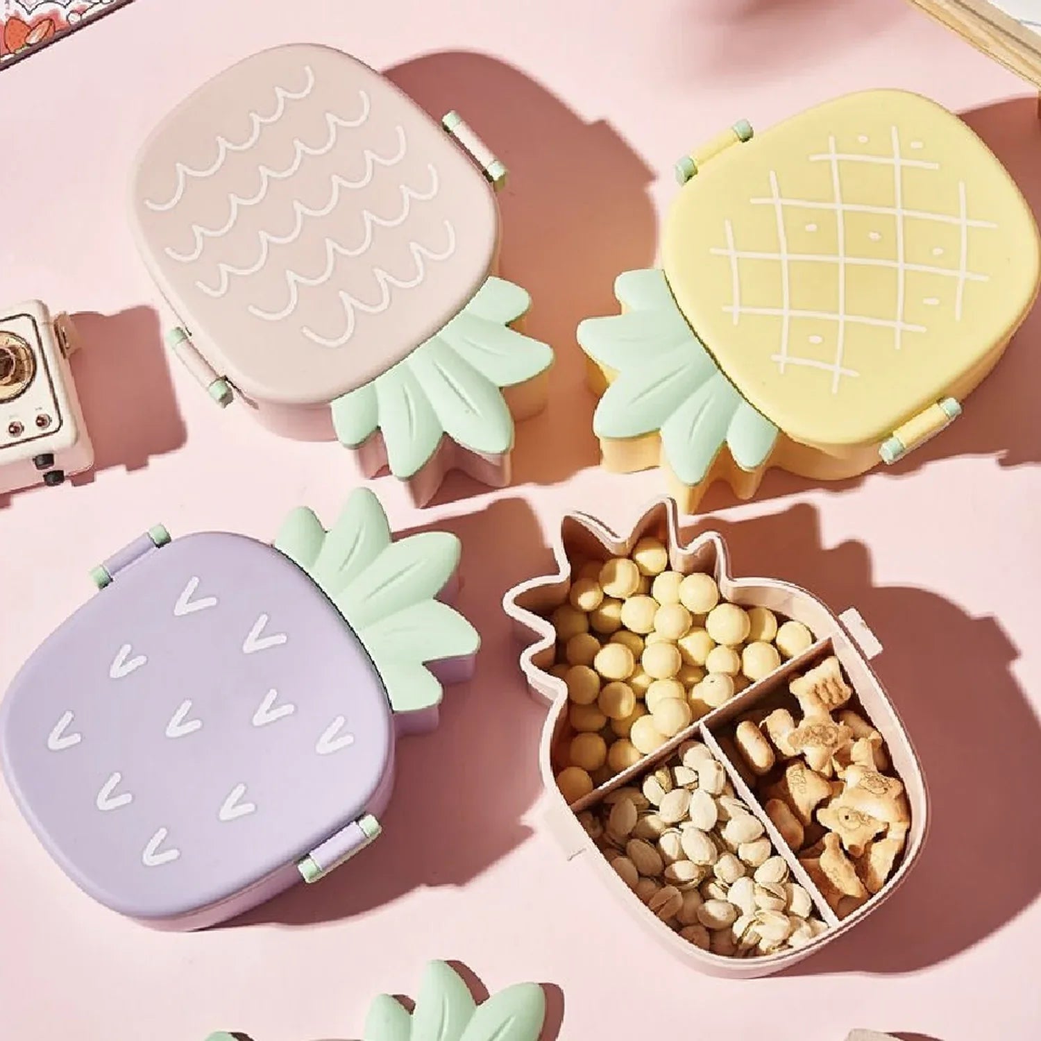 5729 Kids Lunch Box Cute Pineapple Shaped Bento Box With Fork Spoon Snack Candy Container Microwave Portable Office Lunch Box (1 Pc With Spoon Fork Color Box) - Zidbik