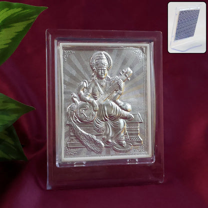 Elegant Silver Saraswati Maa Photo Frame With Stand (1 Pc) - Zidbik