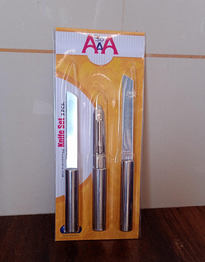 8243 Stainless Steel Multipurpose Sharp Cutting Knife With Non-slip Handle For Fruit Meat And Vegetable Chopping (Pack Of 3) - Zidbik