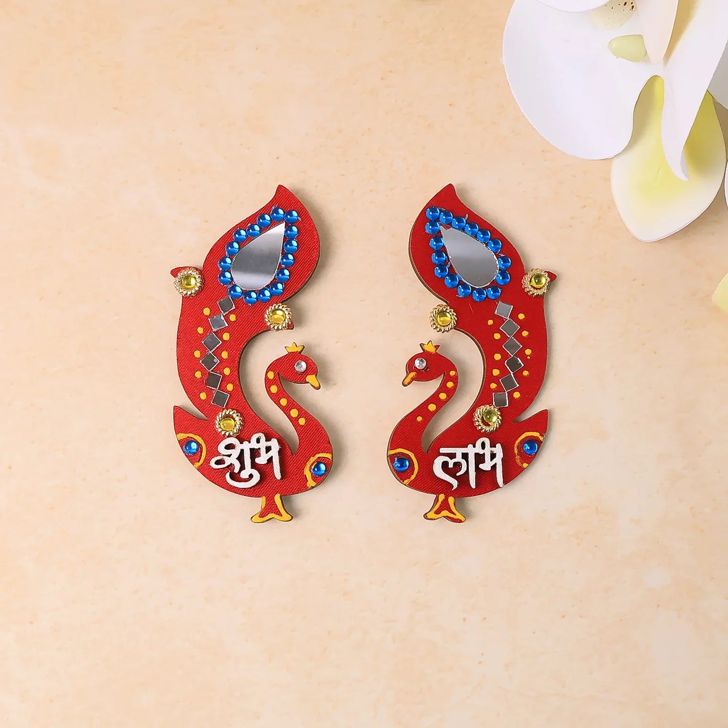 Decorative Wooden Shubh Labh Wall Hanging (2 Pc) - Zidbik
