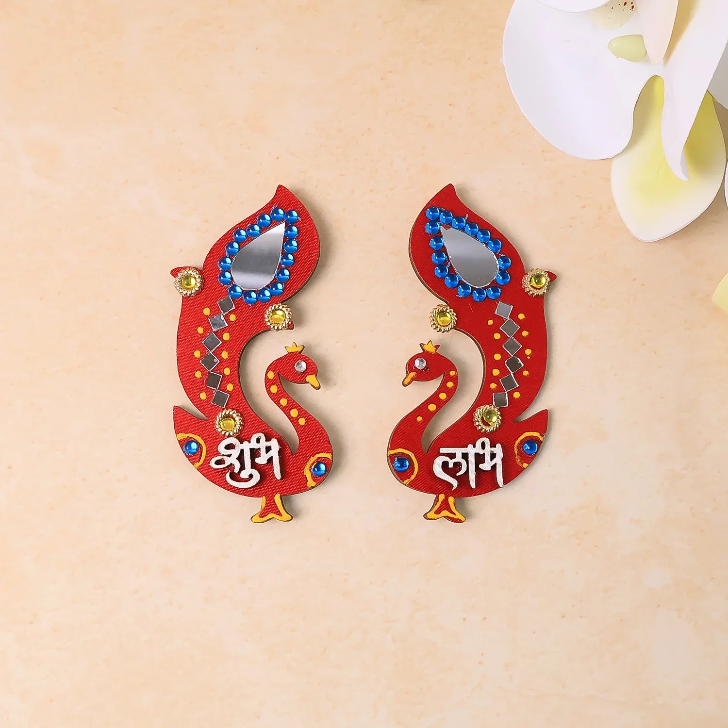 Decorative Wooden Shubh Labh Wall Hanging (2 Pc) - Zidbik