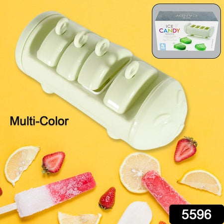 5596 Cartoon Shape Mold Ice Candy Popsicle Mold Ice Plastic Ice Candy Maker Kulfi Maker Molds Set With 4 Cups (1 Pc  Multicolor) - Zidbik