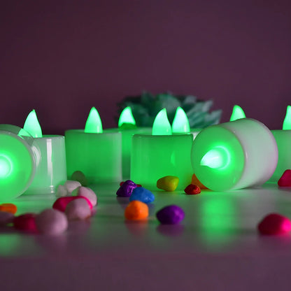 6635 Green Flameless Led Tealights Smokeless Plastic Decorative Candles - Led Tea Light Candle For Home Decoration (Pack Of 24) - Zidbik