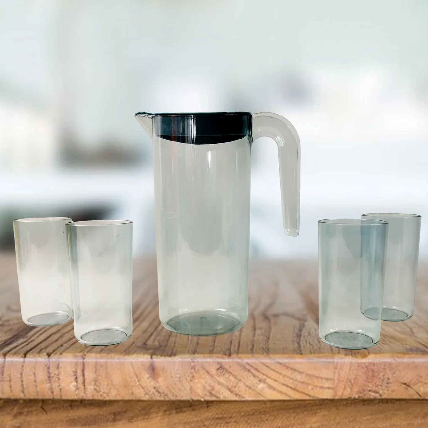 Apex Crystal Premium Jug With Lid  4 Pcs Glass (1500 Ml  300 Ml Approx  5 Pcs Set) - Zidbik