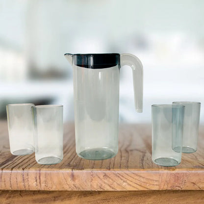 Apex Crystal Premium Jug With Lid  4 Pcs Glass (1500 Ml  300 Ml Approx  5 Pcs Set) - Zidbik