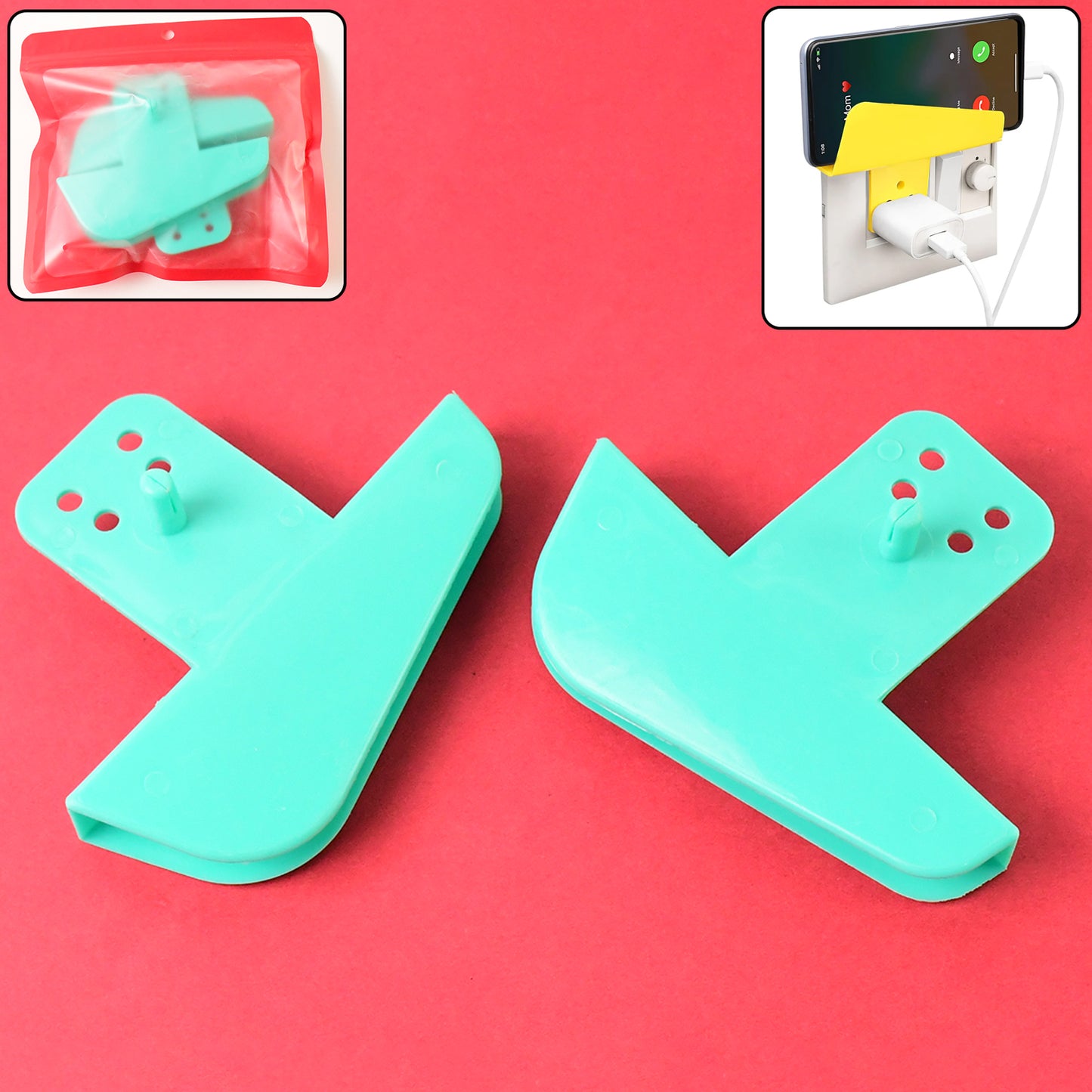 Plastic Secure Mobile Phone Charging Stand Holder (2 Pc  Mix Color) - Zidbik