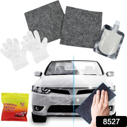 8527 Nano Magic Car Scratch Remover Cloth Multipurpose Scratch Repair Cloth Cloth For Car Paint Scratch Repair Easy To Repair Slight Scratches On The Surface Polishing Repeatable Use For All Kinds Of Car (45 Ml Repair Solution 2 Gloves 2 Nano Cloth) - Zidbik