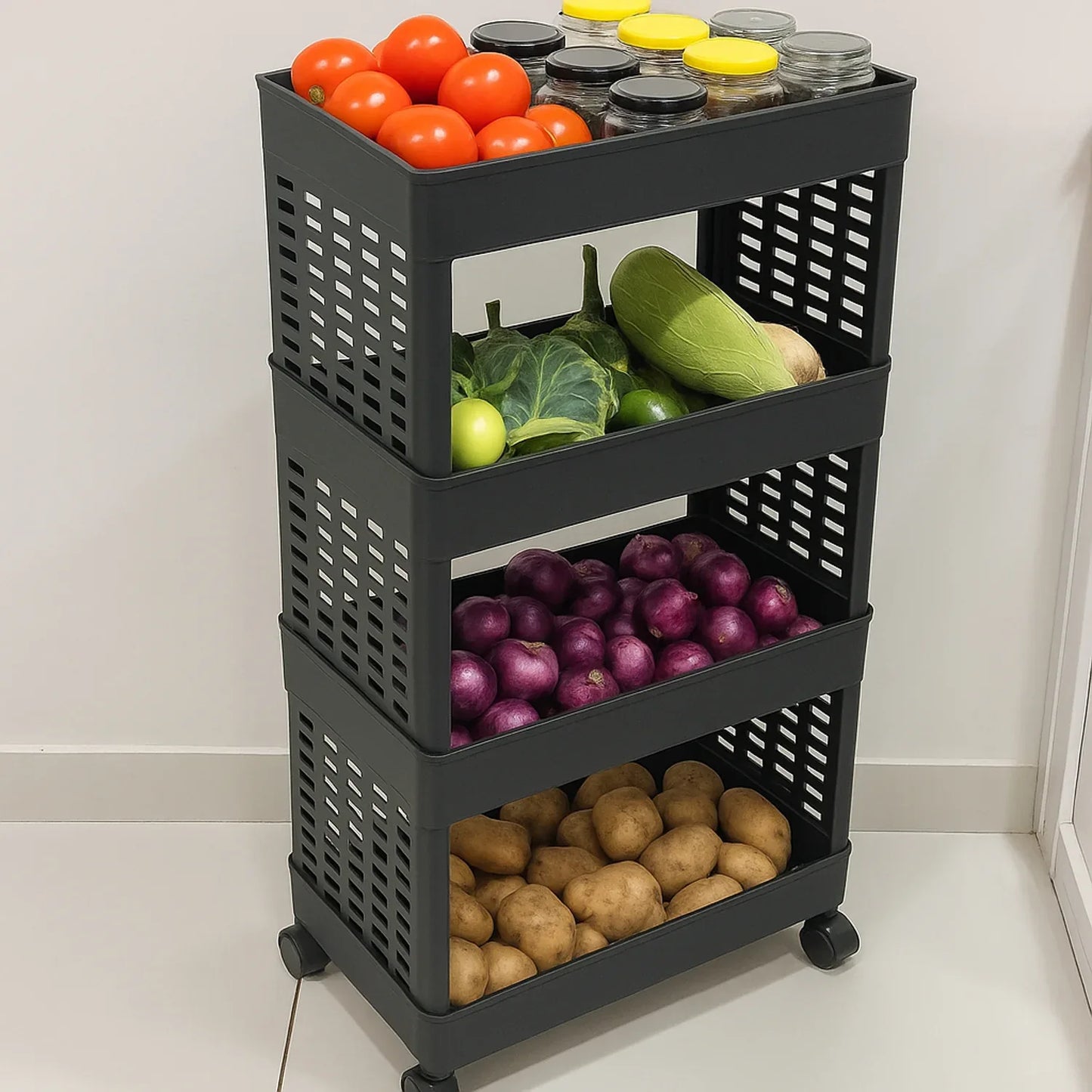 4-layer Plastic Storage Rack With Wheels - Zidbik