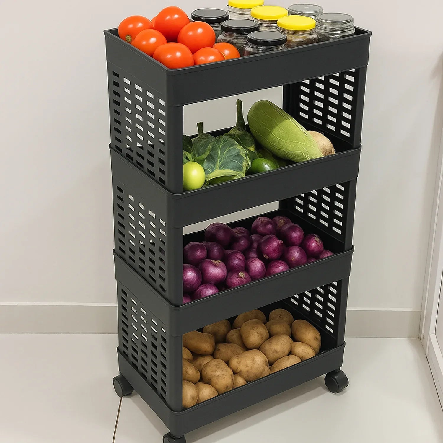4-layer Plastic Storage Rack With Wheels - Zidbik