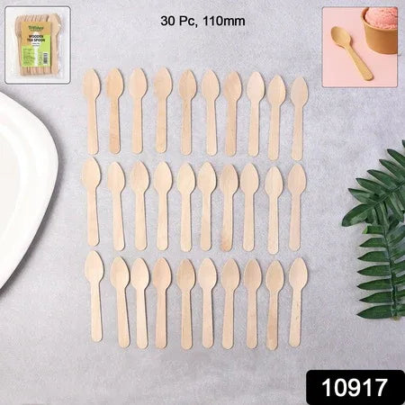 110mm Wooden Tea Spoon 30 Pcs Pack - Zidbik