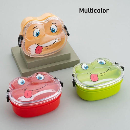 Double Layer Froggy Shape Lunch Box With Spoon (1 Pc  Mix Color) - Zidbik