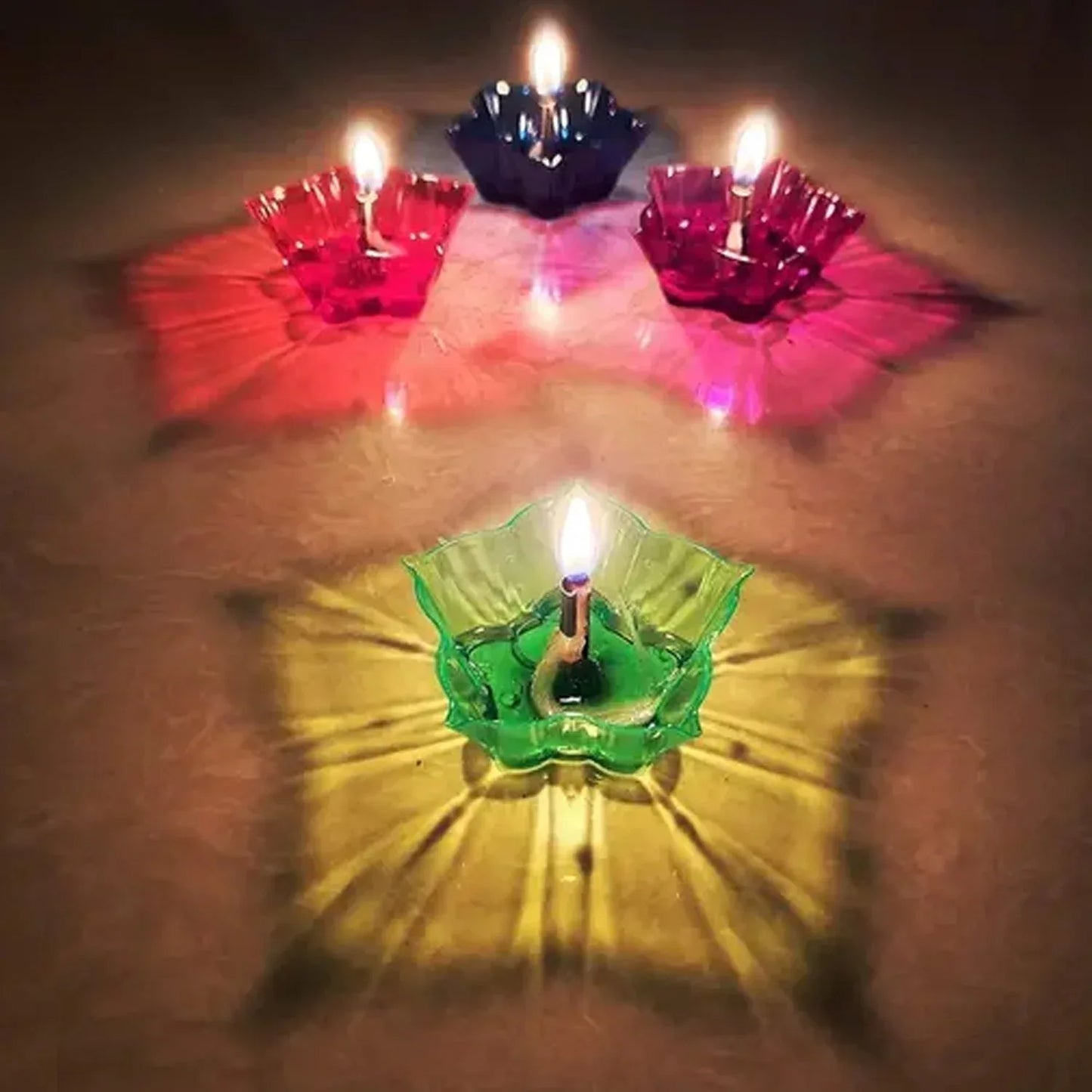 Colourful Reflection Diya Combo Plastic Candle Cup With Multi Shape (12 Pcs Set) - Zidbik