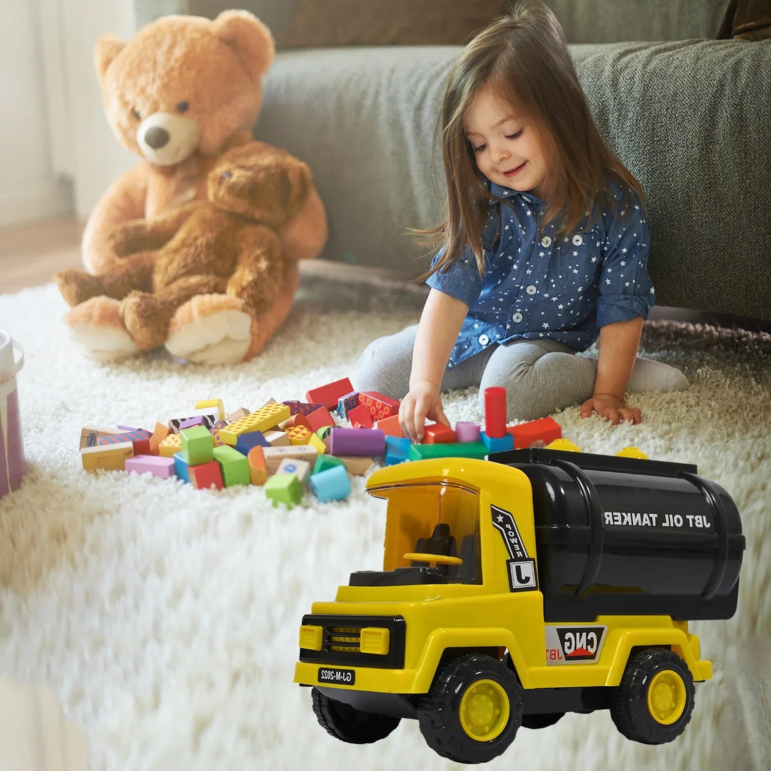 4484 Big Size Heavy Duty Unbreakable Friction Powered With Engine Sound While Running Non Electric Toy Tempo Oil - Water Tanker Vehicle Truck For Kids Size - Zidbik