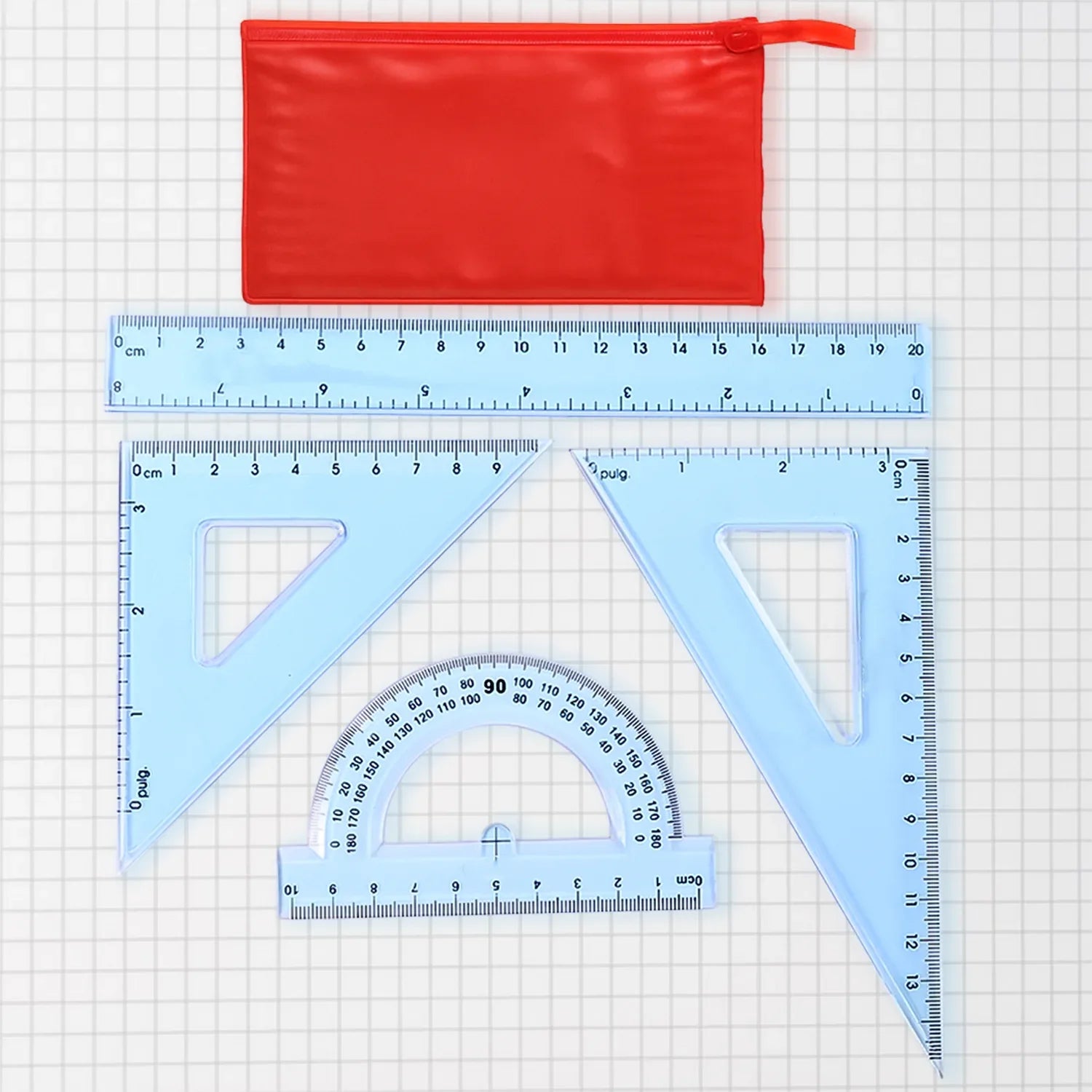 4-piece Transparent Geometry Instrument Set With Ruler - Zidbik
