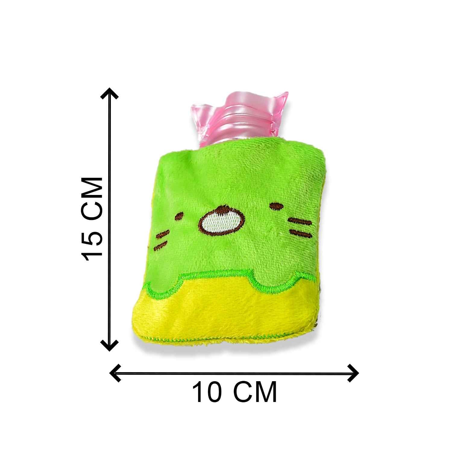 6514 Green Kitty Hot Water Bag with Cover for Pain Relief, Neck and Shoulder Pain, and Menstrual Cramps