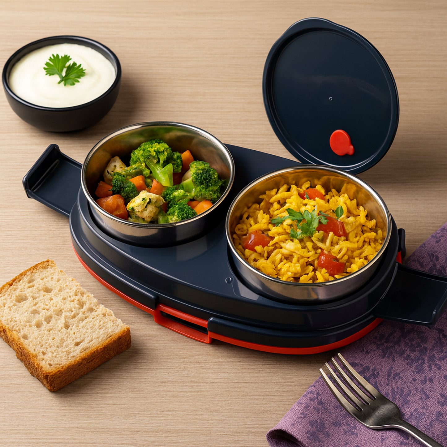 Orbit Electric Lunch Box With Dual Stainless Steel Containers Set - Zidbik