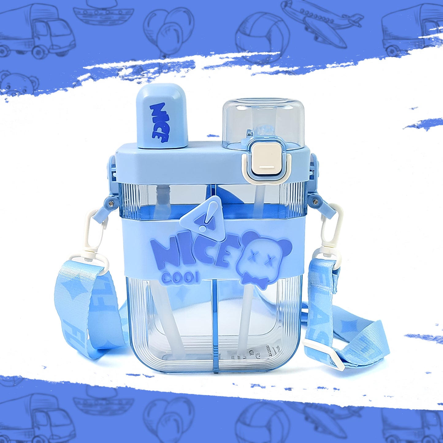 2in1 Dual Compartment Water Bottle With Straw And Adjustable Shoulder Straps - Multi Color