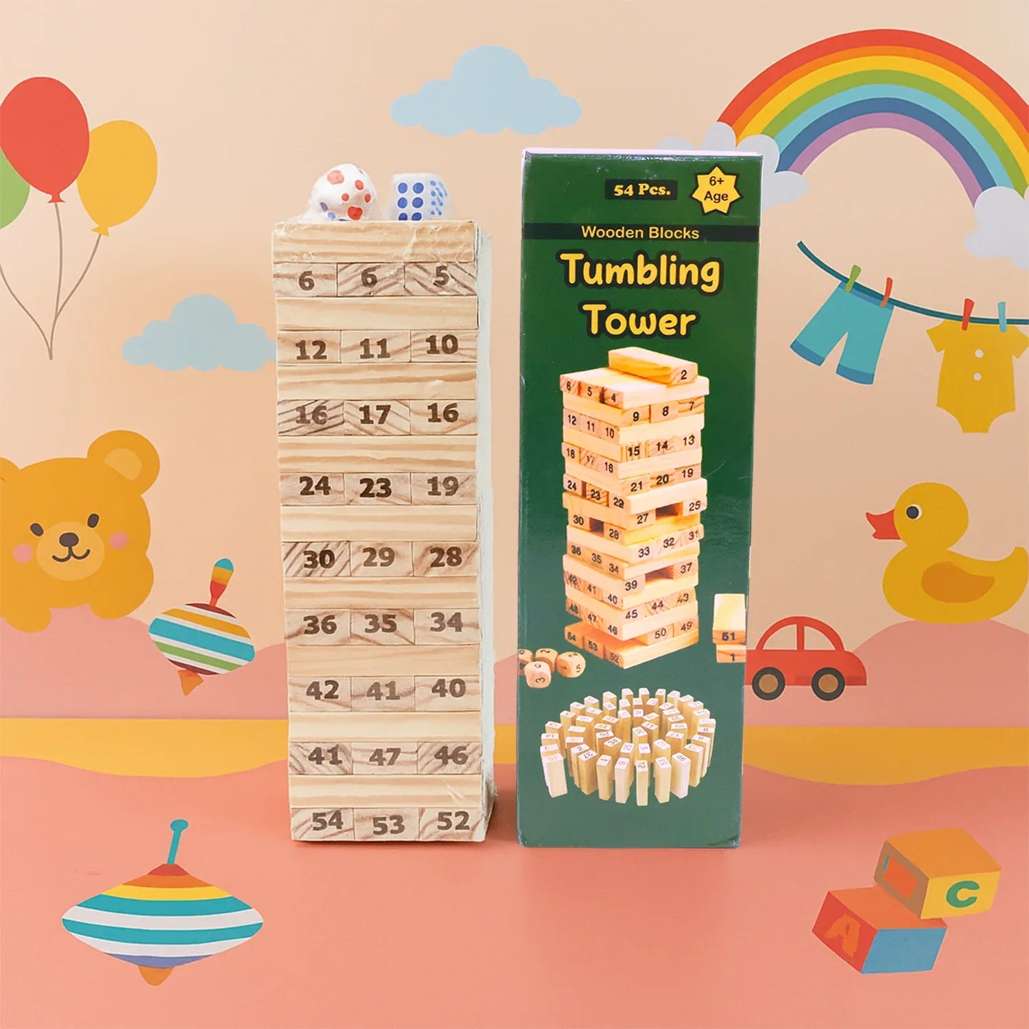 Tumbling Tower Wooden Blocks Game - (Set) - Zidbik
