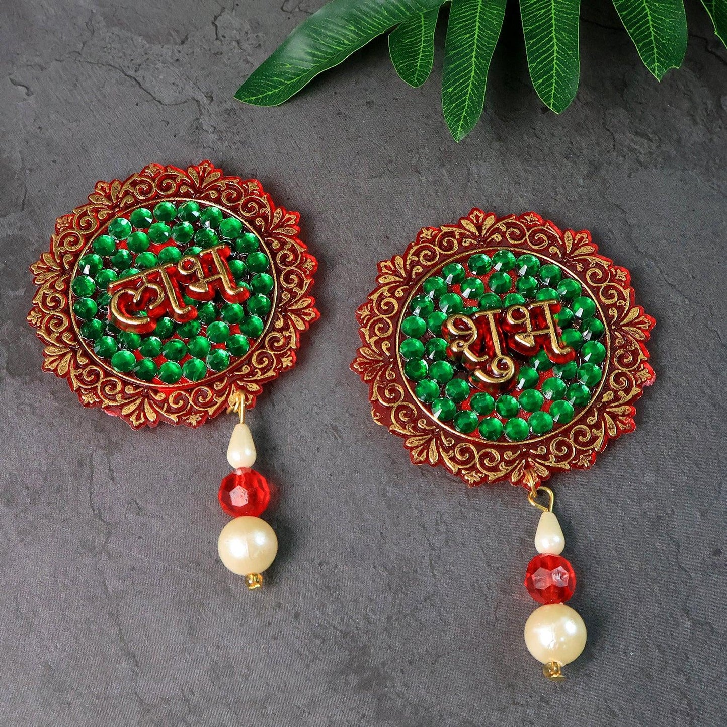 Shubh Labh Beaded Decorative Door Hanging (2 Pc) - Zidbik