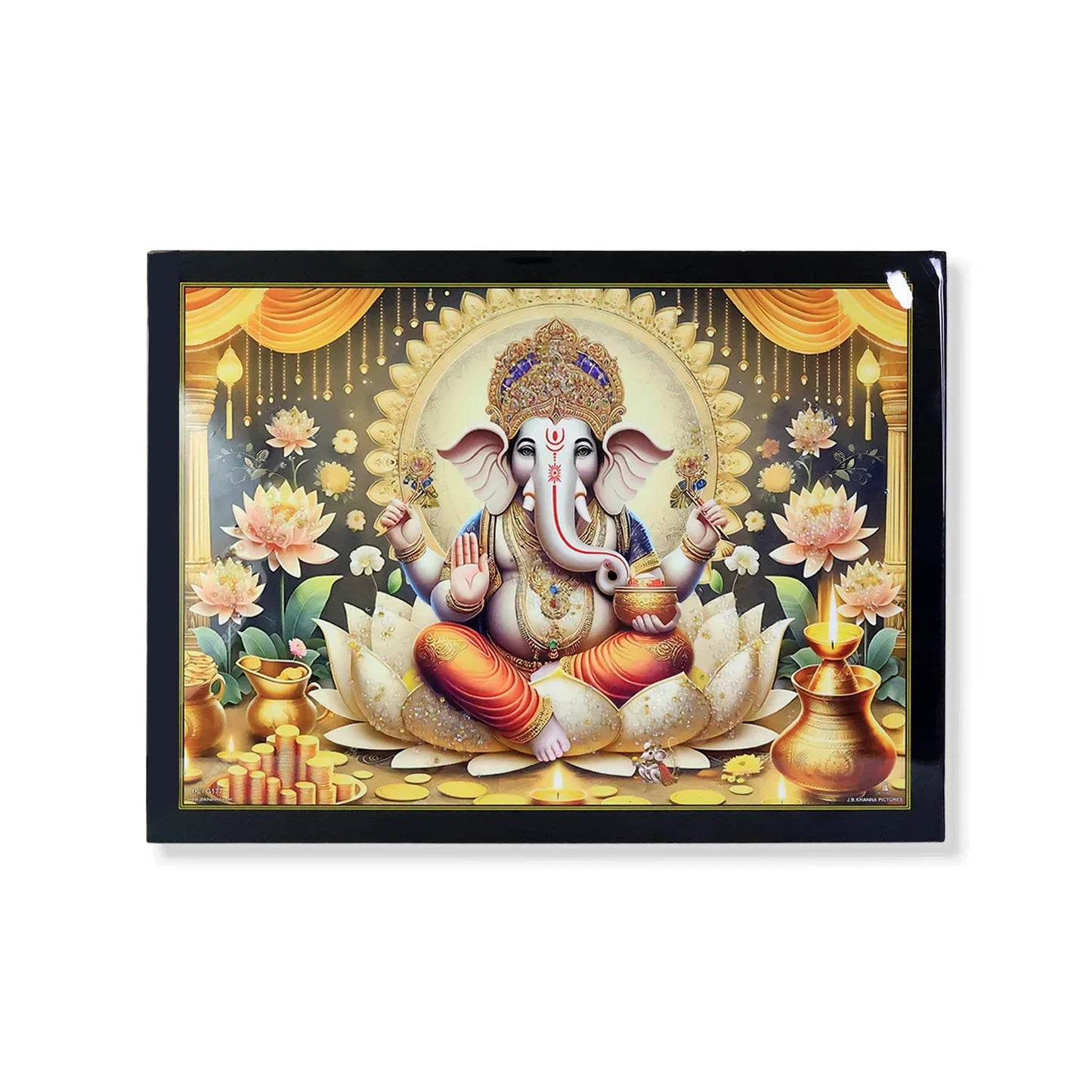 Divine Lord Ganesha Wall Painting With Wooden Frame Mix Design 60x45 Cm Approx (1 Pc) - Zidbik