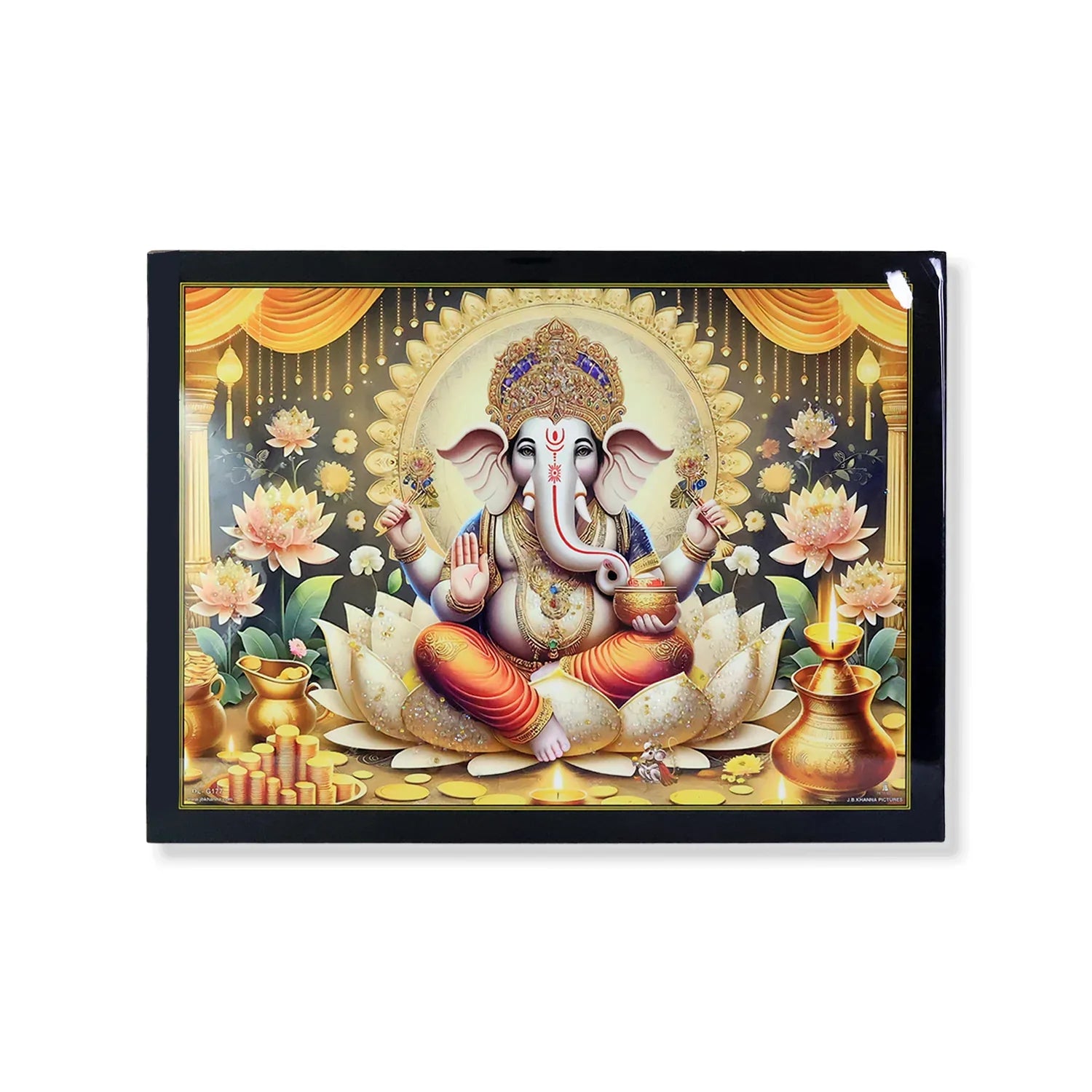 Divine Lord Ganesha Wall Painting With Wooden Frame Mix Design 60x45 Cm Approx (1 Pc) - Zidbik