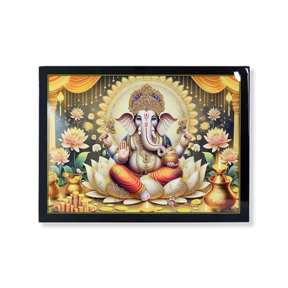 Divine Lord Ganesha Wall Painting With Wooden Frame Mix Design 60x45 Cm Approx (1 Pc) - Zidbik