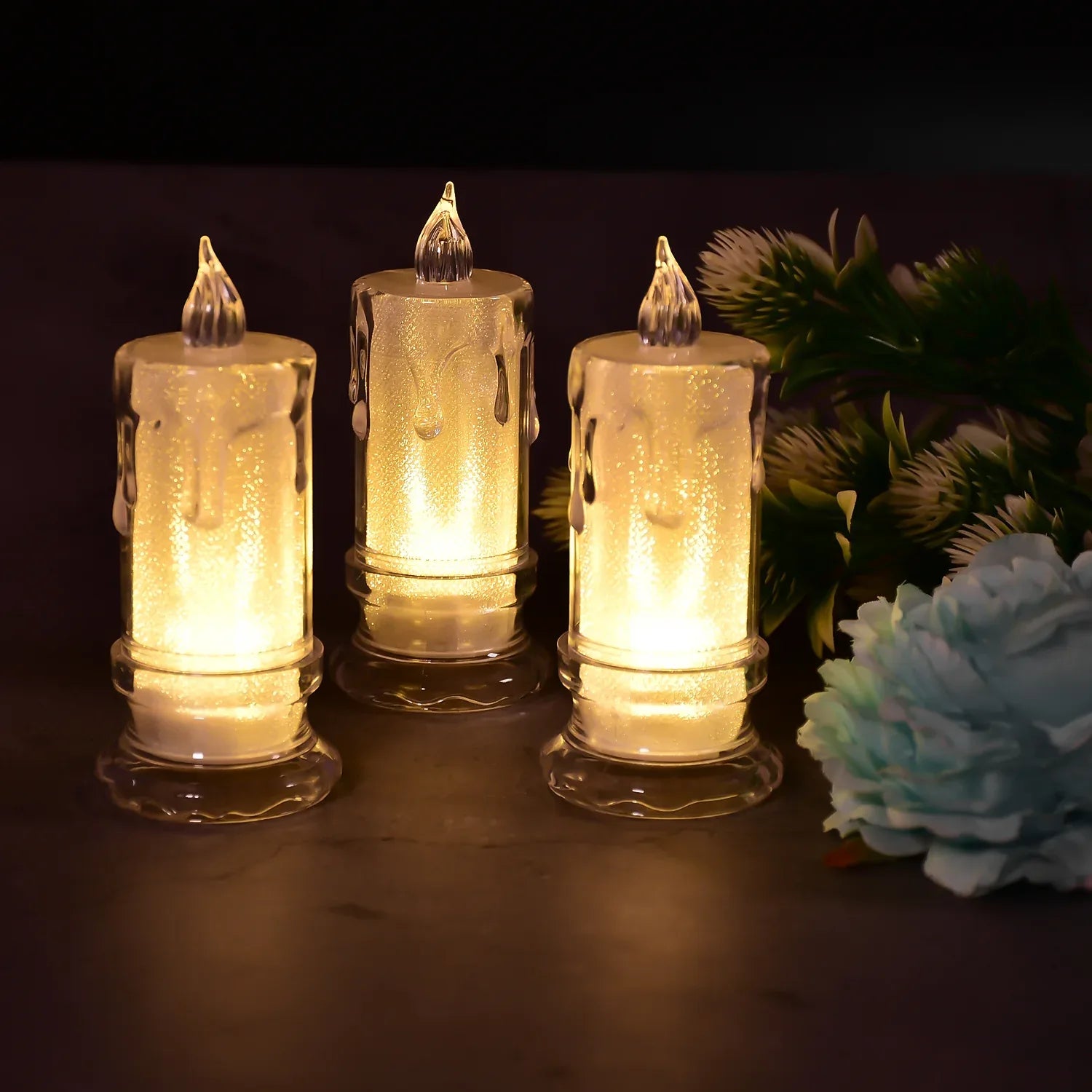 6559 Big Size Flameless Melted Design Candles For Decoration (Set Of 12pc) - Zidbik