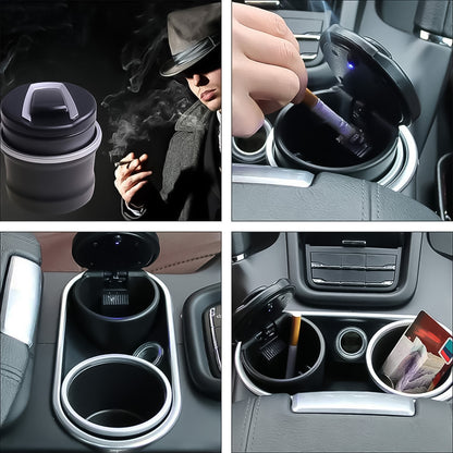 Portable Car Ashtray With Lid And Blue Led Light (1 Pc  With Color Box) - Zidbik